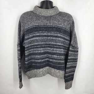 DENHAM Men's Merino Wool Alpaca Mock Neck Striped Sweater Gray Blue EU Size M